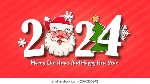 I Wish You A Merry Christmas And Happy New Year Vintage Background With Typography. 2024 Year.