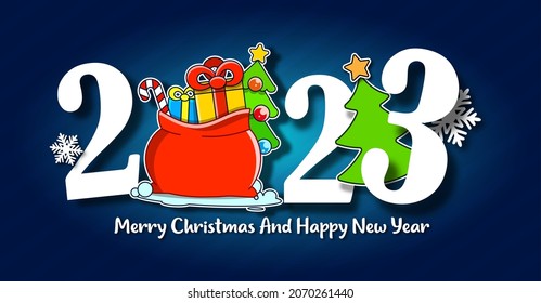 I Wish You A Merry Christmas And Happy New Year Vintage Background With Typography. 2023 Year.