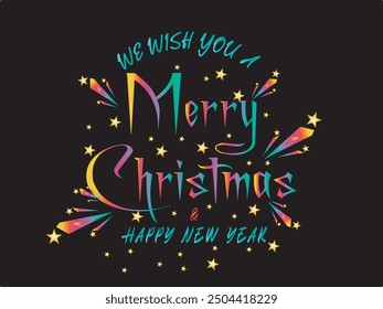 wish you a Merry Christmas and happy new year line art design, Christmas calligraphy, holiday illustration element. Typographic element for congratulations.