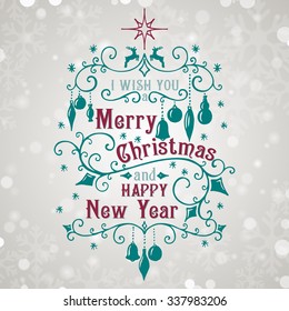 I wish you a Merry Christmas lettering. Congratulations card. Vector illustration