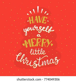 Wish you a Merry Christmas lettering in a red background. Holiday wishes, greeting card.
