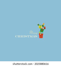 Wish you "Merry Christmas".  To the right of the text are red, yellow and green gift boxes.  Christmas vector illustration.