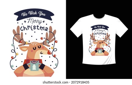 wish you merry Christmas t-shirt unique handrawn lettering quote. Vector illustration isolated on white background. Can be used at poster, card, banner, at t-shirt.