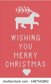 Wish you Merry Christmas vector patterns graphic that looks like real knitted stitches. with reindeer and heart.
Sweater or jumper style