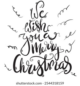 “Hand-drawn ‘We Wish You a Merry Christmas’ text with a warm, festive style, ideal for holiday-themed designs and greeting cards.”