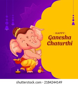 Wish you very Happy Ganesha Chaturthi Invitation card design. Vector illustration of Lord ganesha.