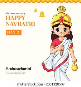 Wish you a very happy Navratri festival with goddess brahmacharini illustration banner design template.