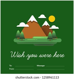 Wish You Were Here Mountain Illustration Card with To and From Details 