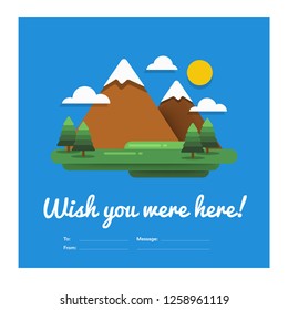 Wish You Were Here Mountain Illustration Card with To and From Details 