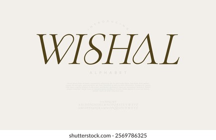 Wishal typography beauty fashion elegant minimalist serif italic fonts decorative wedding vintage retro logos. Minimal luxury font alphabet logo. Vector illustration