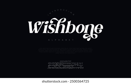 Wishbone swash luxury elegant alphabet letters and numbers. Vintage wedding typography classic serif font decorative vintage retro. creative vector illustration