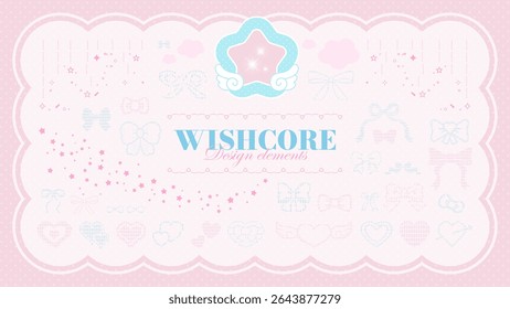Fita estilo Wishcore e coração decorativo vetor conjunto para Girly e Kawaii Design