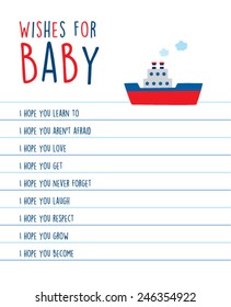 wishes for baby greeting card with little ship boat