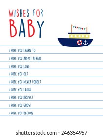 wishes for baby greeting card with little ship boat