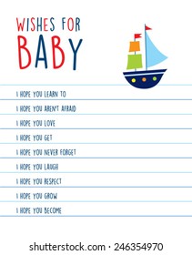 wishes for baby greeting card with little yacht