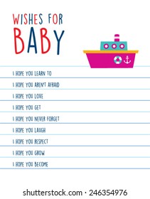 wishes for baby greeting card with little ship boat