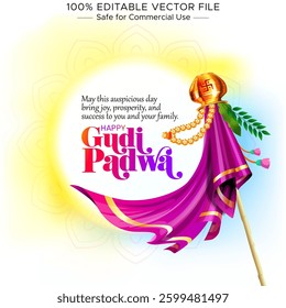 Wishes Poster Design for Happy Gudi Padwa. India Marathi New Year Spring Festival background.