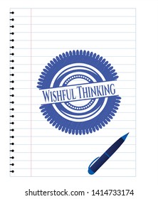 Wishful Thinking draw (pen strokes). Blue ink. Vector Illustration. Detailed.