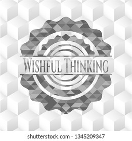 Wishful Thinking grey badge with geometric cube white background