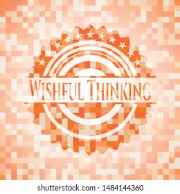 Wishful Thinking orange tile background illustration. Square geometric mosaic seamless pattern with emblem inside.