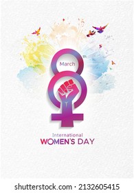 Wishing card for 8th March International women's day background with Women icon and flower