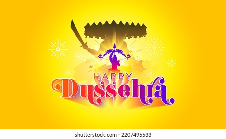 wishing card for Dussehra Festival. Happy dussehra mahotsav text with rama fire arrow.