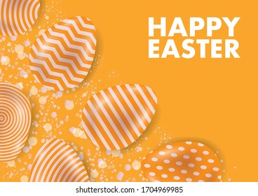 Wishing Happy Easter greeting card, Happy Easter text, Flowers, Spring, Cute vector illustration for banner, card, invitation template