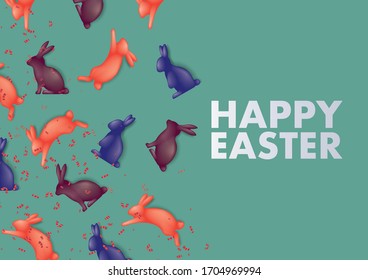 Wishing Happy Easter greeting card, Happy Easter text, Flowers, Spring, Cute vector illustration for banner, card, invitation template