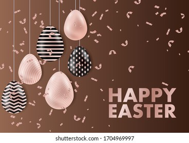 Wishing Happy Easter greeting card, Happy Easter text, Flowers, Spring, Cute vector illustration for banner, card, invitation template