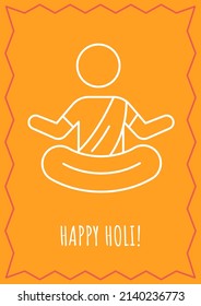 Wishing happy holi postcard with linear glyph icon. Indian holiday. Greeting card with decorative vector design. Simple style poster with creative lineart illustration. Flyer with holiday wish
