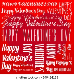 Wishing Happy Valentine's day with different fonts on a red background