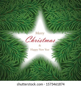 Wishing for Merry christmas and happy new year with leafs christmas tree green color a white star.
