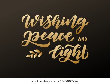 Wishing peace and light hand drawn lettering. Happy Hanukkah. Template banner, poster, flyer, greeting card, web design, print design. Vector illustration.