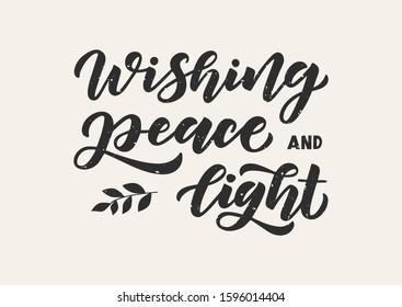 Wishing peace and light hand drawn lettering. Happy Hanukkah. Template banner, poster, flyer, greeting card, web design, print design. Vector illustration.