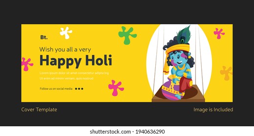 Wishing You All A Very Happy Holi Facebook Cover Page With Lord Krishna sitting on the swing.