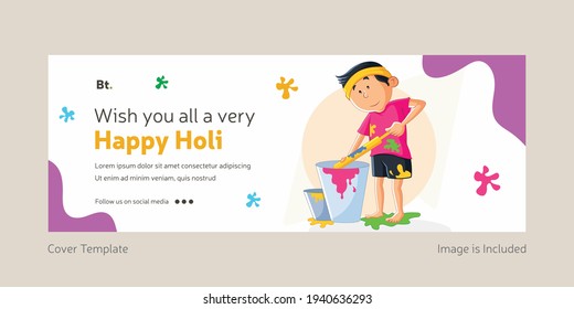 Wishing You All A Very Happy Holi Facebook Cover Page With boy.