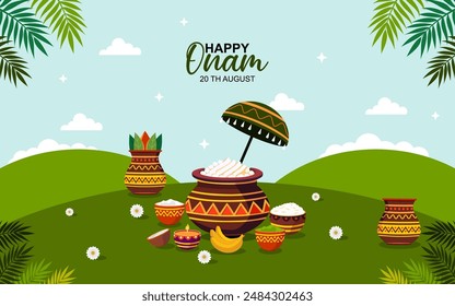 Wishing you all a very Happy Onam festival banner design template, kerala festival happy onam greetings abstract, 20th august