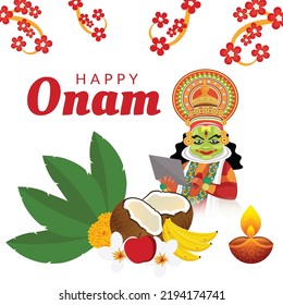 Wishing you Happy Onam Indian festival banner design template.