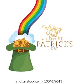 wishing you a happy st patrick`s day label with rainbow icons