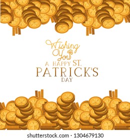 wishing you a happy st patrick`s day label with coins icons