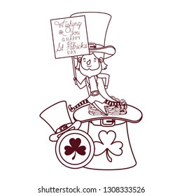 wishing you a happy st patricks day label with leprechaun character