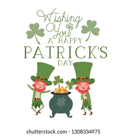 wishing you a happy st patricks day label with leprechauns character