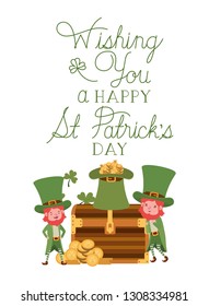 wishing you a happy st patricks day label with leprechauns character