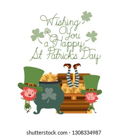 wishing you a happy st patricks day label with leprechauns character