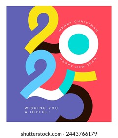 Wishing you a joyful Happy New Year 2025.  Design cover of business diary for 2025 with wishes. Brochure design template, card, banner. Vector illustration. Isolated on white background.