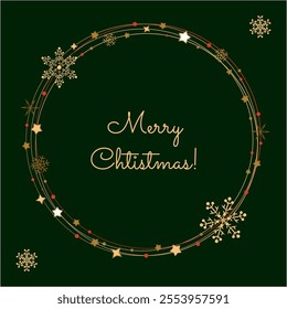 Wishing you Merry Christmas with a beautifully designed Festive Card that beautifully features golden snowflakes and stars to celebrate the joyful holiday season