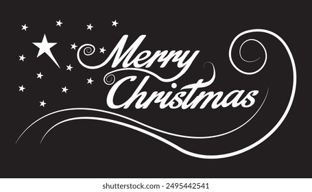 Wishing You A Merry Christmas, Christmas Digital Greeting Card, hand drawn lettering with Christmas decoration, Xmas typography calligraphy  white, black background Vector Illustration, Holiday Card