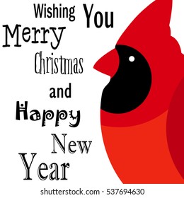 Wishing you Merry Christmas and Happy New Year card with Red cardinal. Flat design. Vector