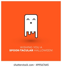 Wishing You A Spook-tacular Halloween! (Line Art Vector Illustration in Flat Style Design Pun Quote)
