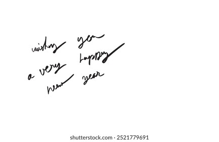 wishing you a very happy new year 2024 2025 2026 time calendar december january month merry christmas xmas calligraphy hand written font text black december 25 celebration winter sale letter event art